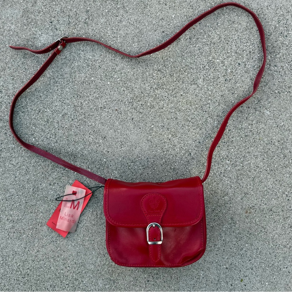 Lisa Minardi leather purse red new with tags shoulder bag crossbody
